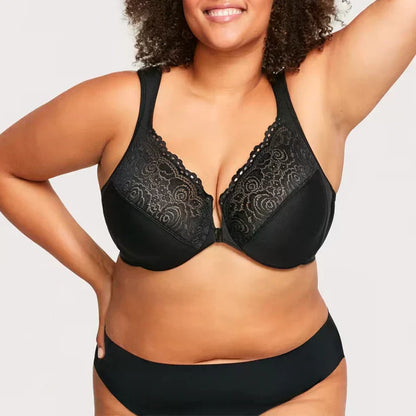 FRONT CLOSURE PLUS SIZE FULL COVERAGE LACE BRA-Flower