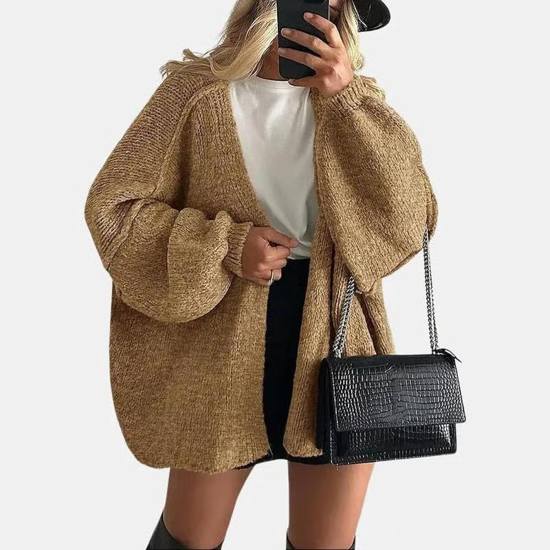 Women's Oversized Cardigan Sweater Fall Long Lantern Sleeve Knit Open Front Lightweight Sweater Knitwear Tops